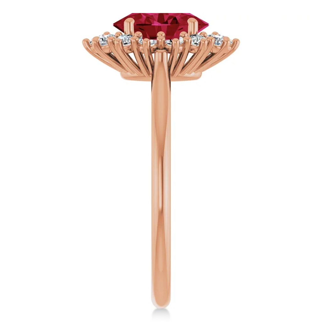 Oval Lab  Ruby & Diamond Halo Ring 14K Rose Gold (2.16ct)