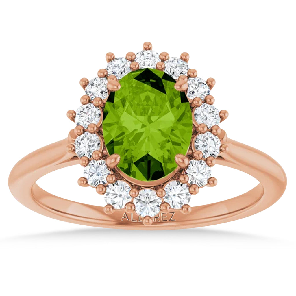 Oval Peridot & Diamond Halo Ring 14K Rose Gold (1.83ct)