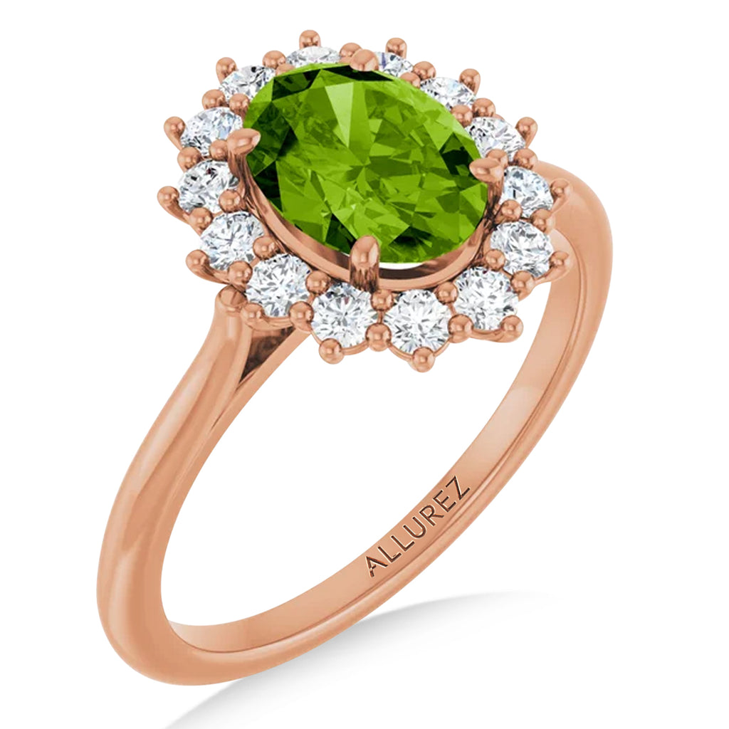 Oval Peridot & Diamond Halo Ring 14K Rose Gold (1.83ct)