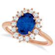 Oval Lab  Blue Sapphire & Diamond Halo Ring 14K Rose Gold (2.16ct)
