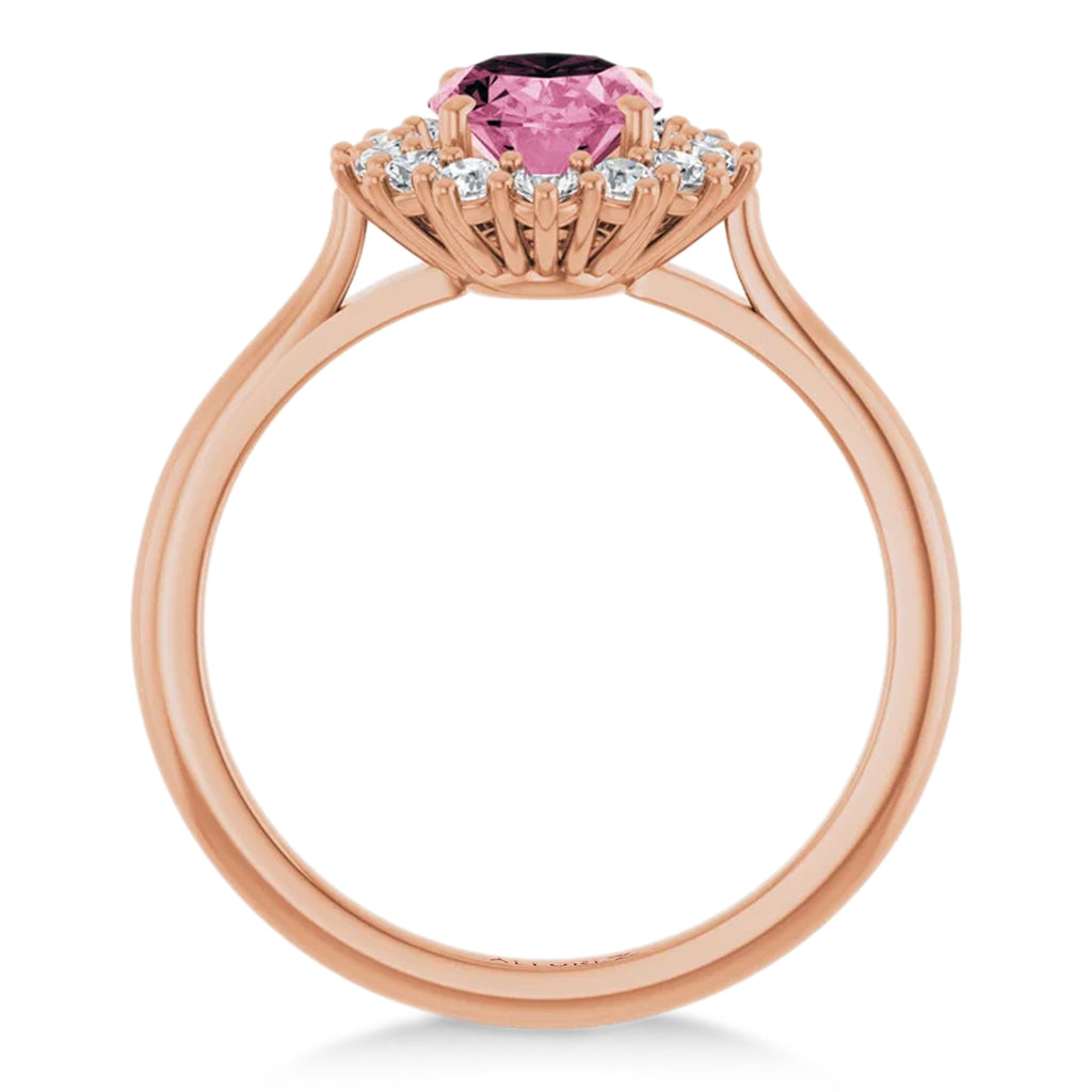 Oval Pink Tourmaline & Diamond Halo Ring 14K Rose Gold (1.72ct)