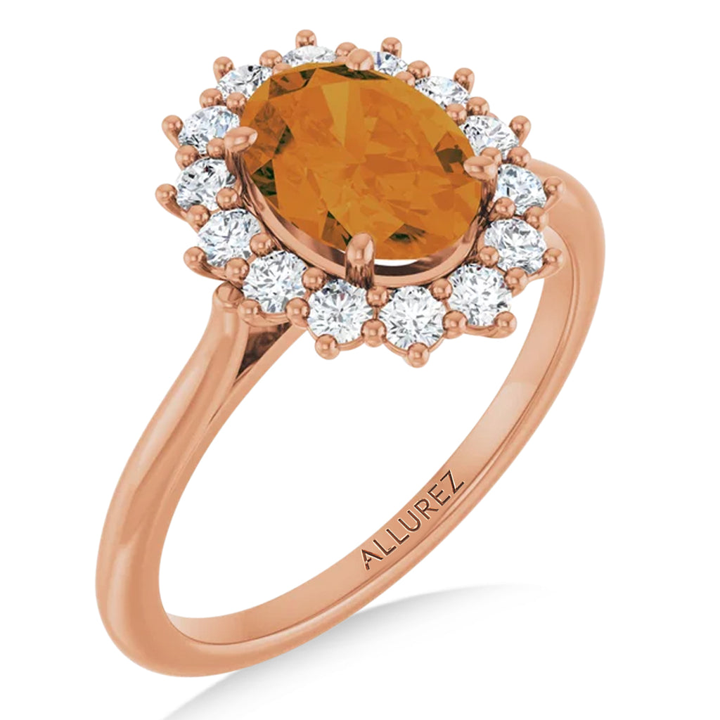 Oval Citrine & Diamond Halo Ring 14K Rose Gold (1.66ct)