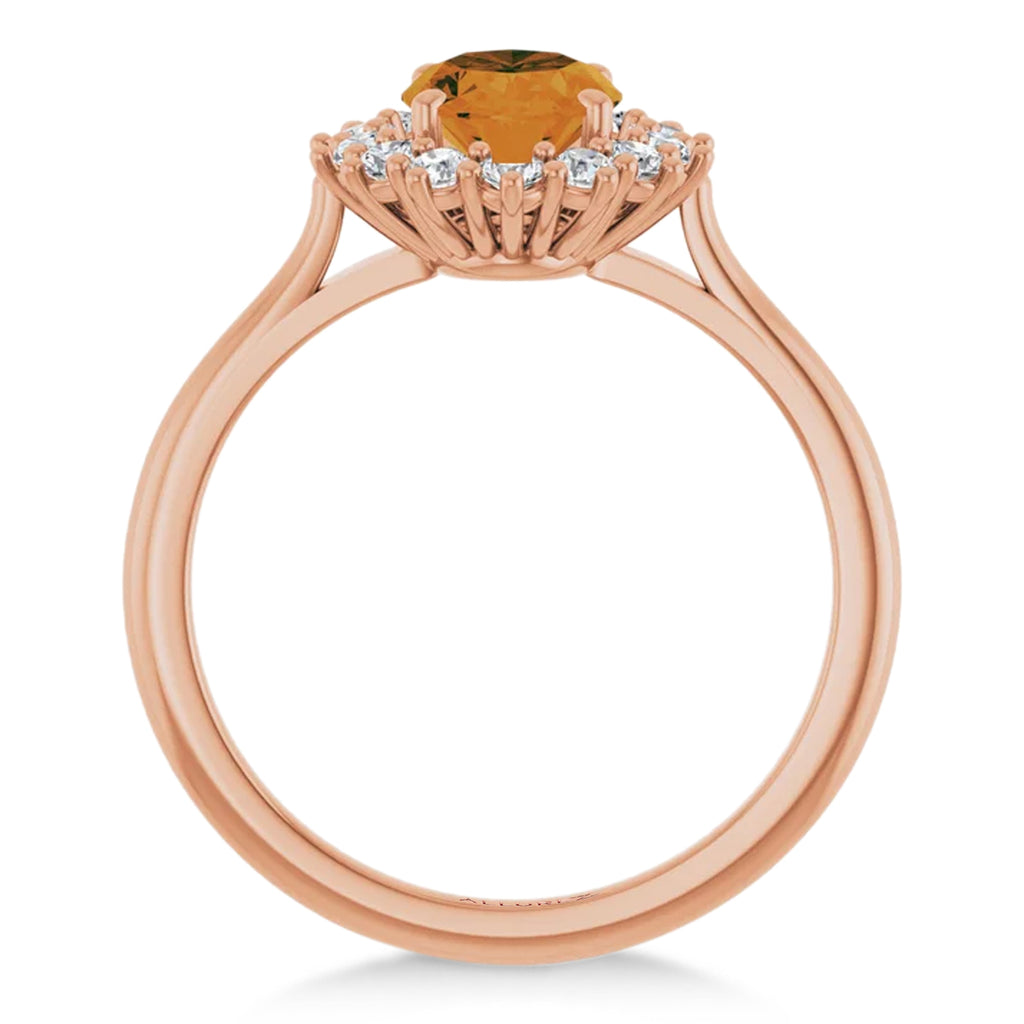 Oval Citrine & Diamond Halo Ring 14K Rose Gold (1.66ct)