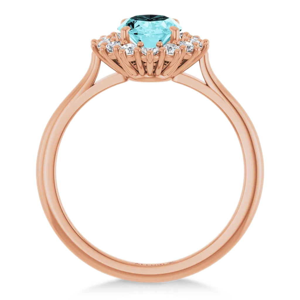 Oval Blue Zircon & Diamond Halo Ring 14K Rose Gold (2.60ct)