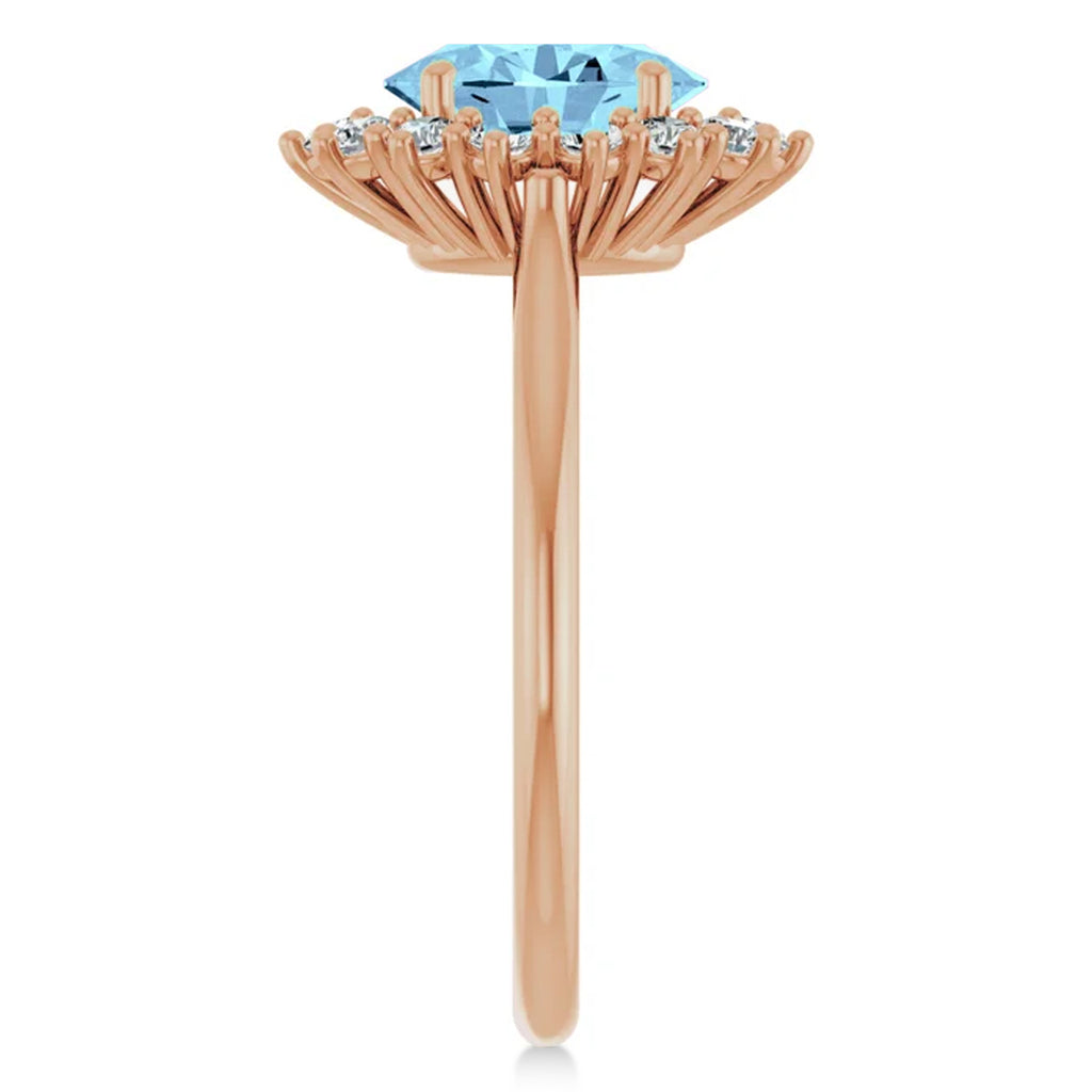 Oval Blue Zircon & Diamond Halo Ring 14K Rose Gold (2.60ct)