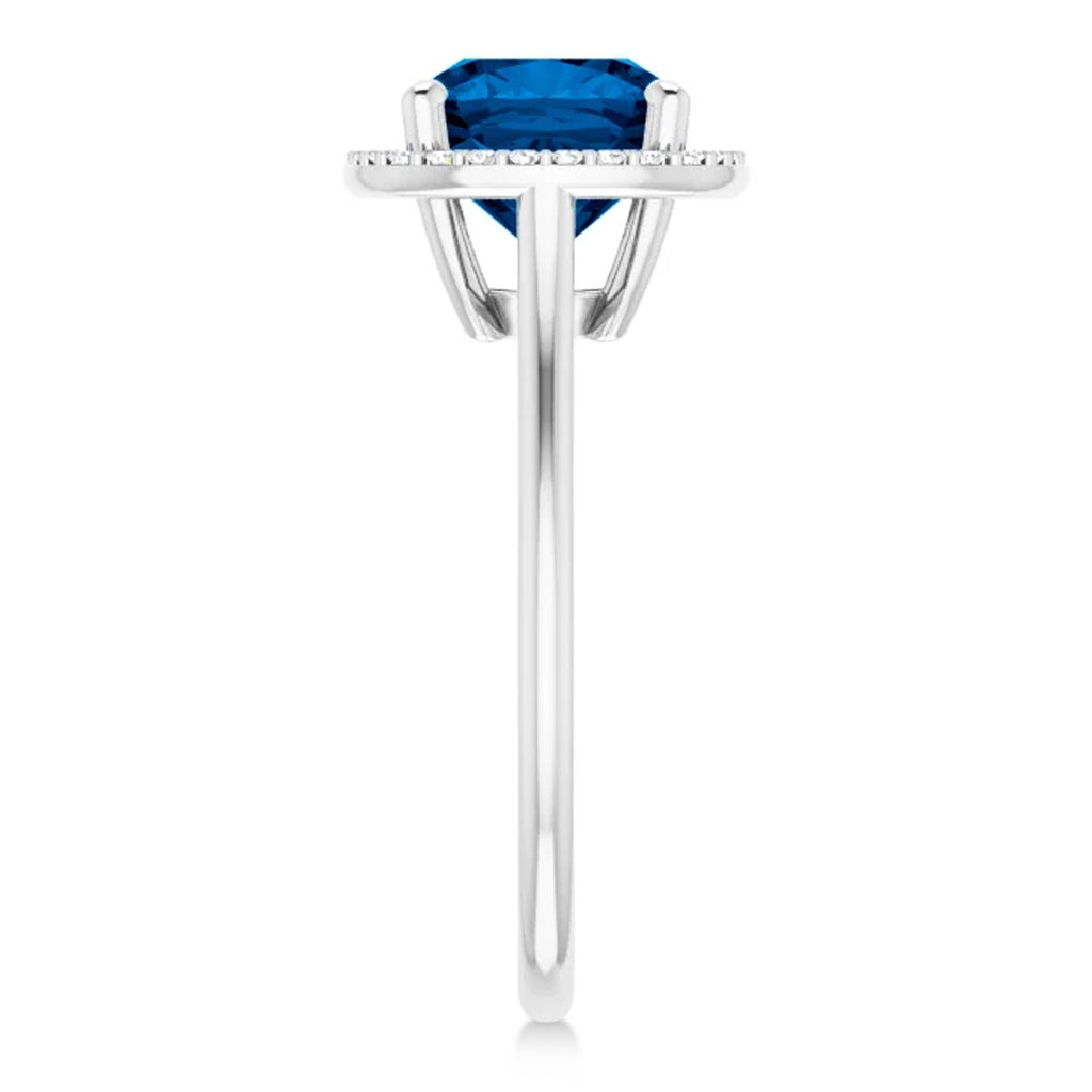 Cushion Lab Grown Blue Sapphire & Diamond Halo Ring 14K White Gold (3.44ct)