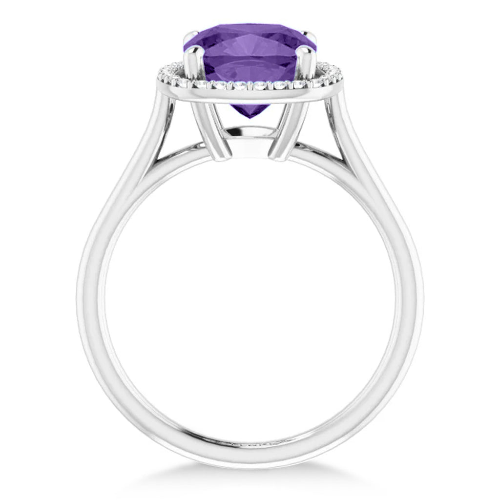 Cushion Lab Amethyst & Diamond Halo Ring 14K White Gold (2.29ct)