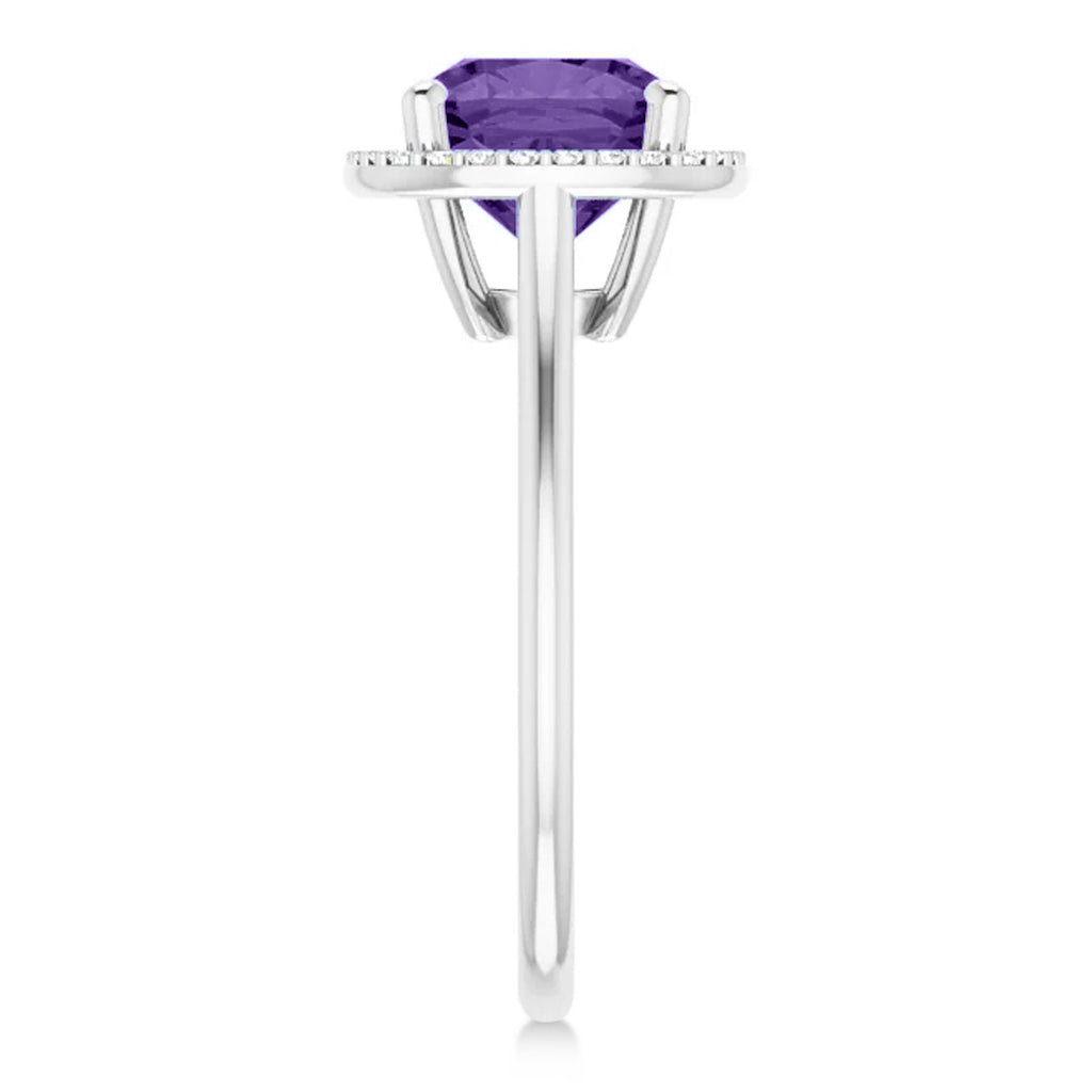 Cushion Lab Amethyst & Diamond Halo Ring 14K White Gold (2.29ct)