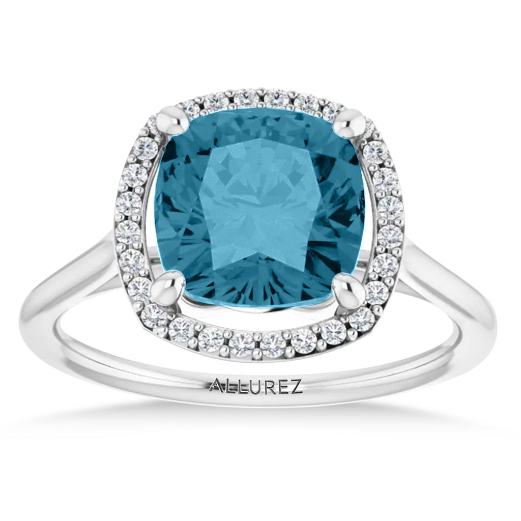 Cushion Lab  Aquamarine & Diamond Halo Ring 14K White Gold (2.29ct)