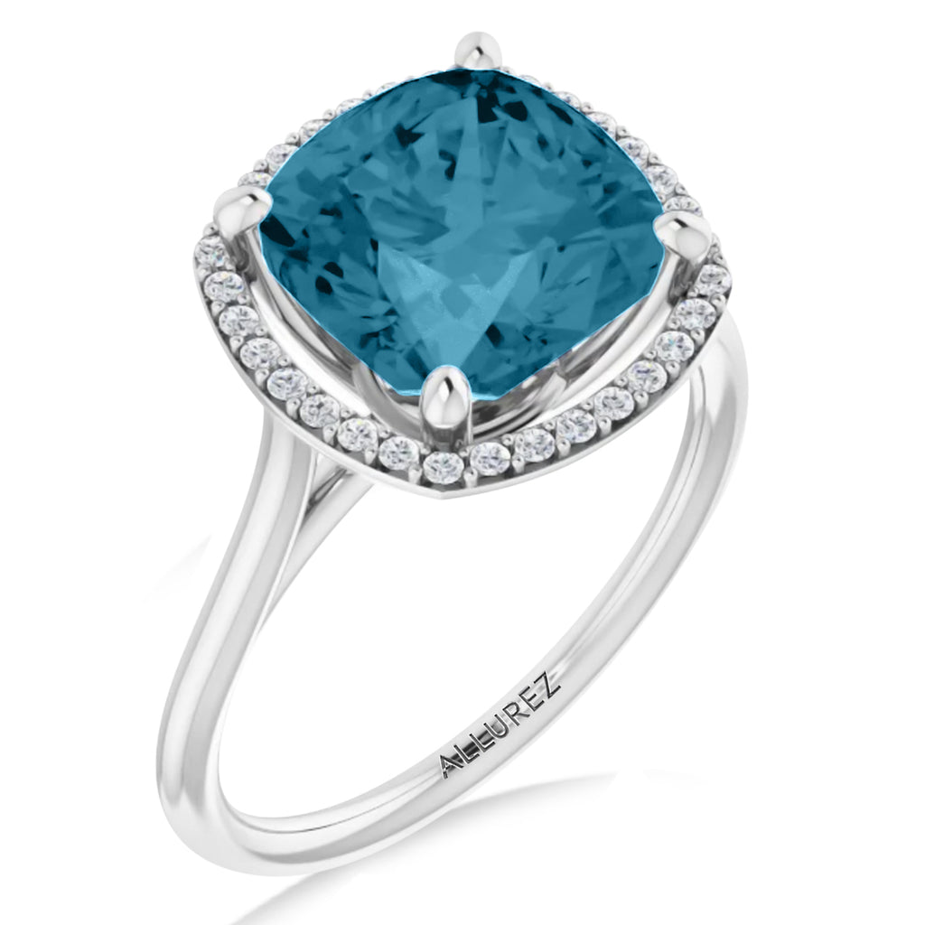 Cushion Lab  Aquamarine & Diamond Halo Ring 14K White Gold (2.29ct)