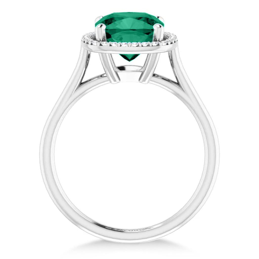 Cushion Lab  Emerald & Diamond Halo Ring 14K White Gold (2.29ct)