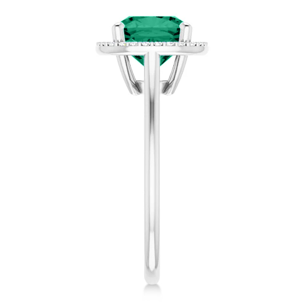 Cushion Lab  Emerald & Diamond Halo Ring 14K White Gold (2.29ct)