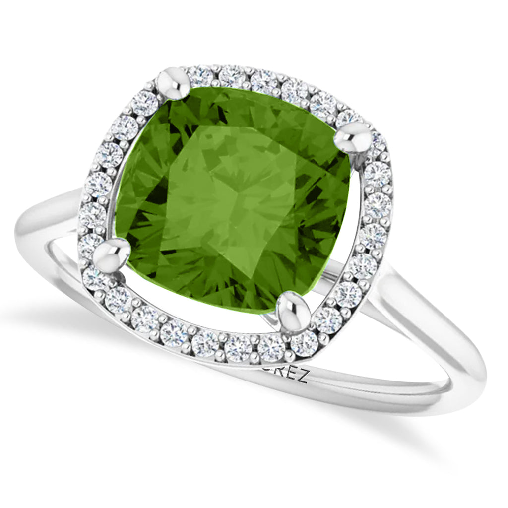 Cushion Lab  Peridot & Diamond Halo Ring 14K White Gold (2.44ct)