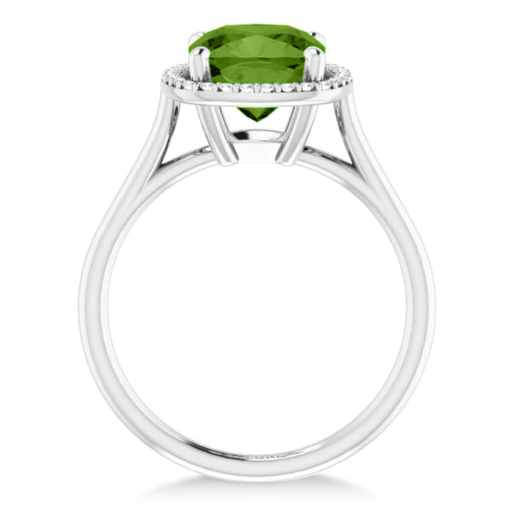 Cushion Lab  Peridot & Diamond Halo Ring 14K White Gold (2.44ct)