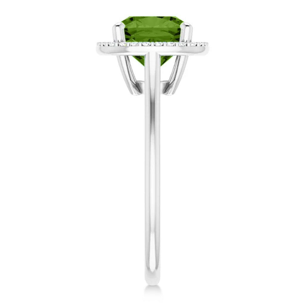 Cushion Lab  Peridot & Diamond Halo Ring 14K White Gold (2.44ct)