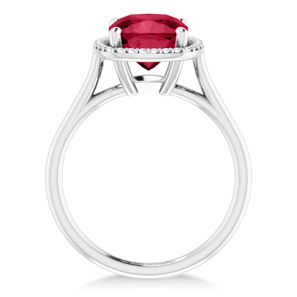 Cushion Lab  Ruby & Diamond Halo Ring 14K White Gold (3.39ct)
