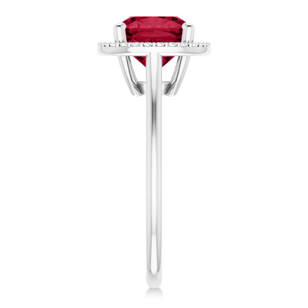 Cushion Lab  Ruby & Diamond Halo Ring 14K White Gold (3.39ct)