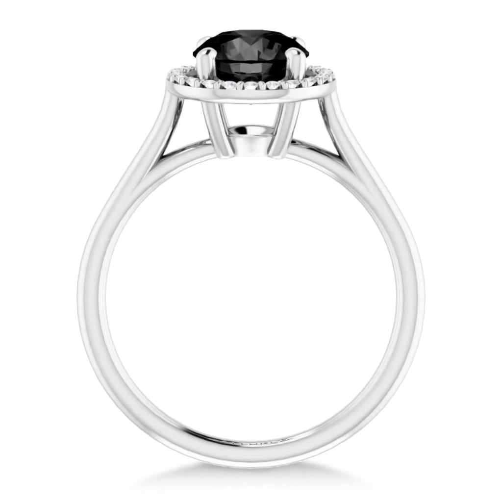 Round Onyx & Diamond Halo Ring 14K White Gold (1.82ct)