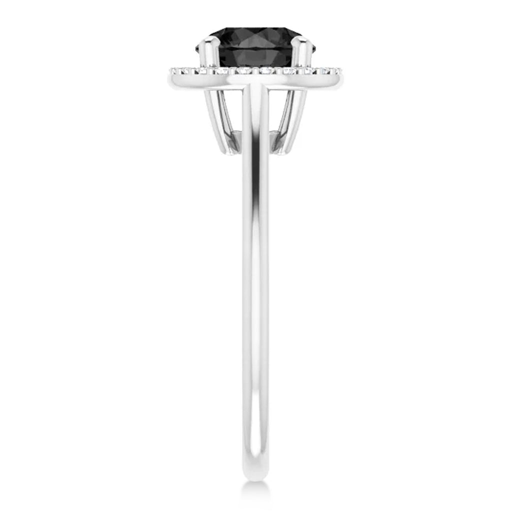 Round Onyx & Diamond Halo Ring 14K White Gold (1.82ct)