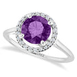 Round Lab Amethyst & Diamond Halo Ring 14K White Gold (1.31ct)