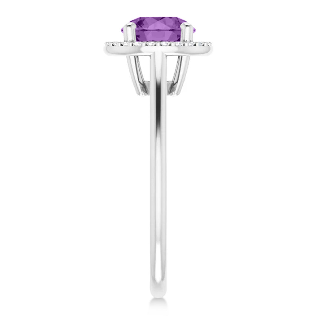 Round Lab Amethyst & Diamond Halo Ring 14K White Gold (1.31ct)