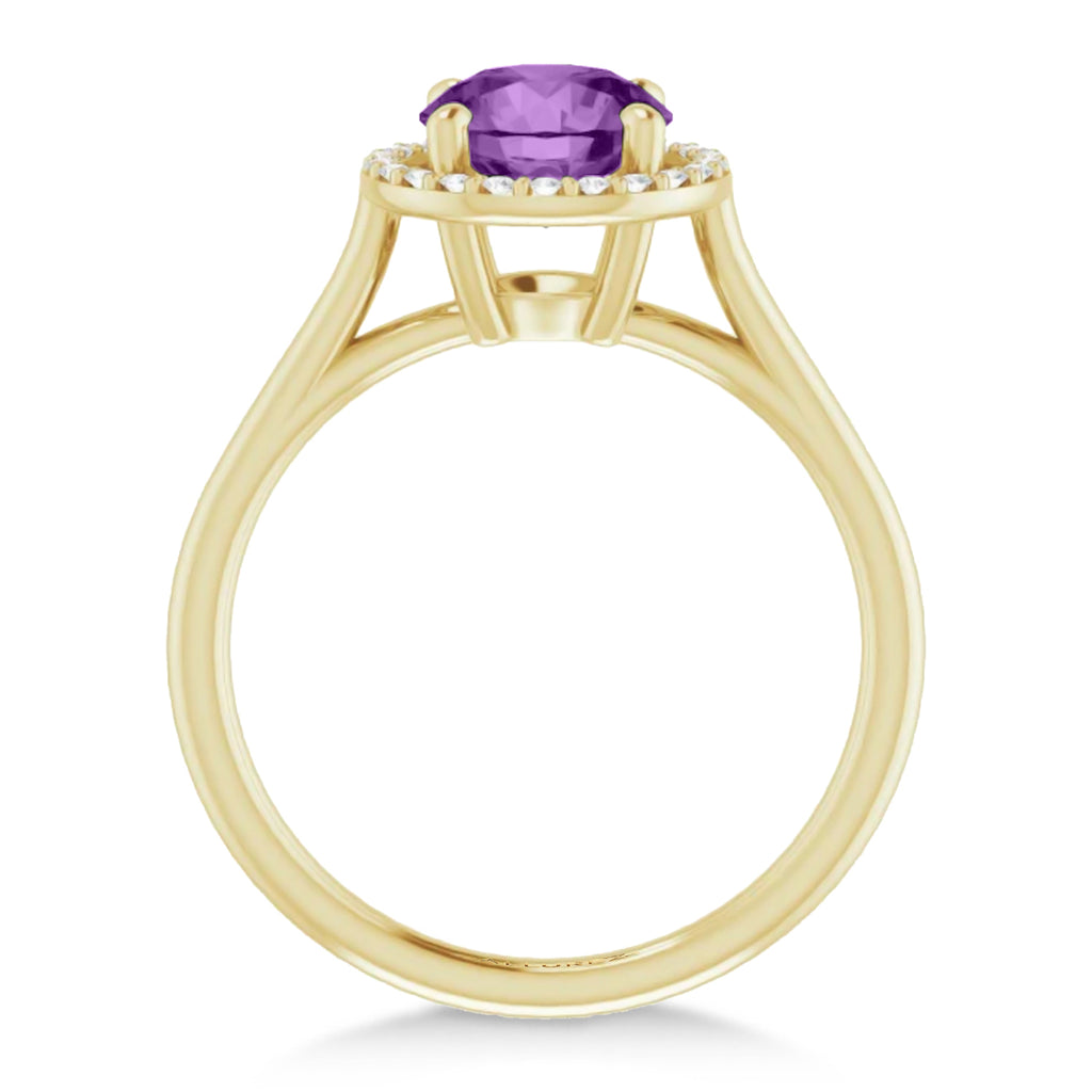 Round Lab Amethyst & Diamond Halo Ring 14K Yellow Gold (1.31ct)