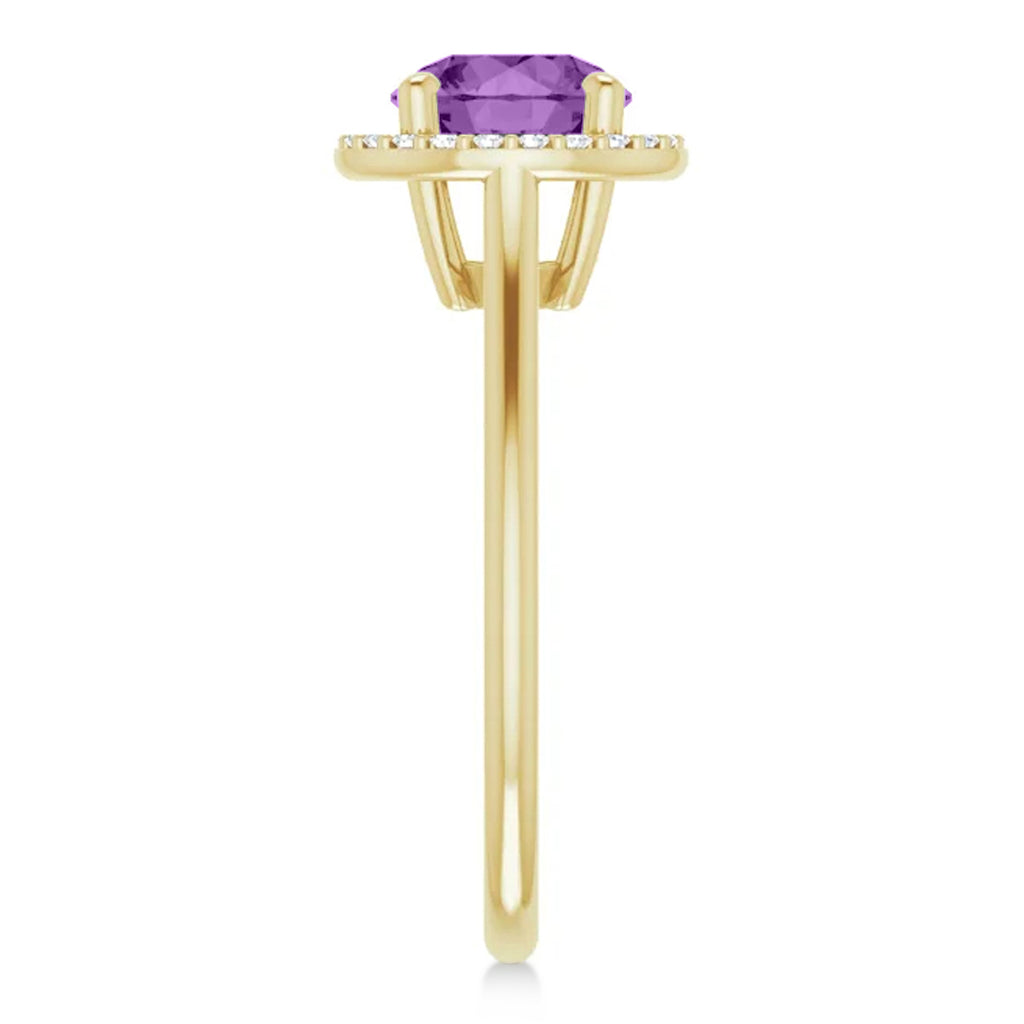 Round Lab Amethyst & Diamond Halo Ring 14K Yellow Gold (1.31ct)