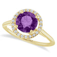 Round Lab Amethyst & Diamond Halo Ring 14K Yellow Gold (1.31ct)