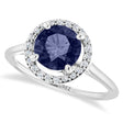 Round Lab Blue Sapphire & Diamond Halo Ring 14K White Gold (1.91ct)