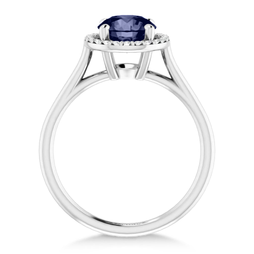 Round Lab Blue Sapphire & Diamond Halo Ring 14K White Gold (1.91ct)