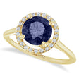 Round Lab Blue Sapphire & Diamond Halo Ring 14K Yellow Gold (1.91ct)