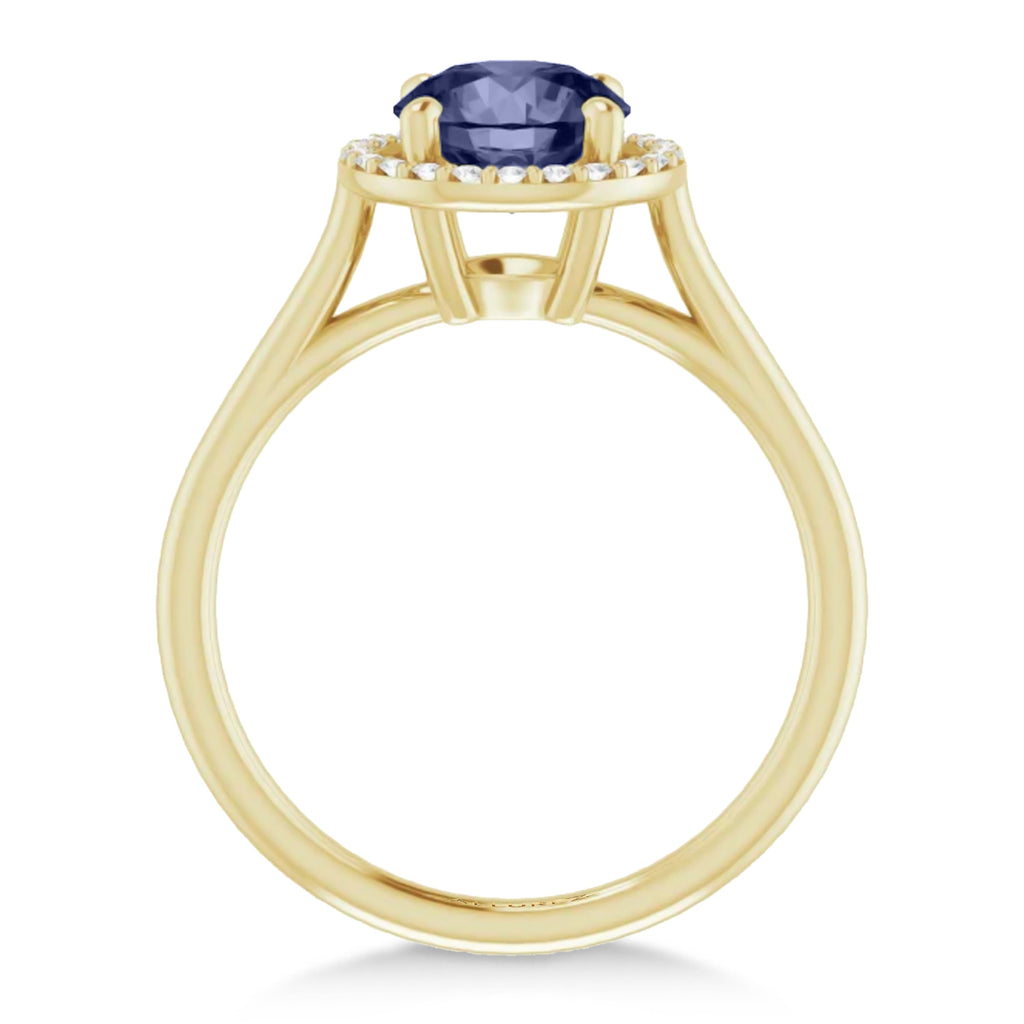 Round Lab Blue Sapphire & Diamond Halo Ring 14K Yellow Gold (1.91ct)