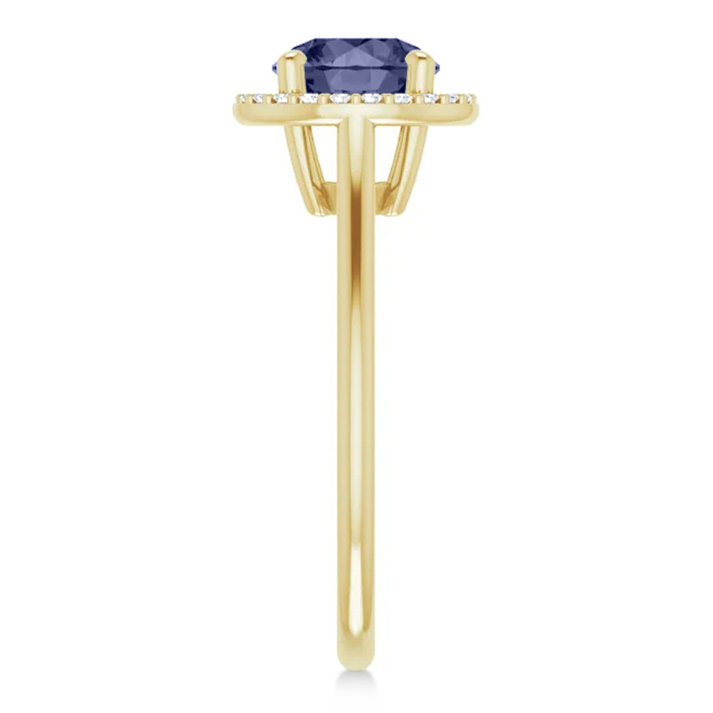Round Lab Blue Sapphire & Diamond Halo Ring 14K Yellow Gold (1.91ct)