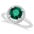 Round Lab Emerald & Diamond Halo Ring 14K White Gold (1.31ct)