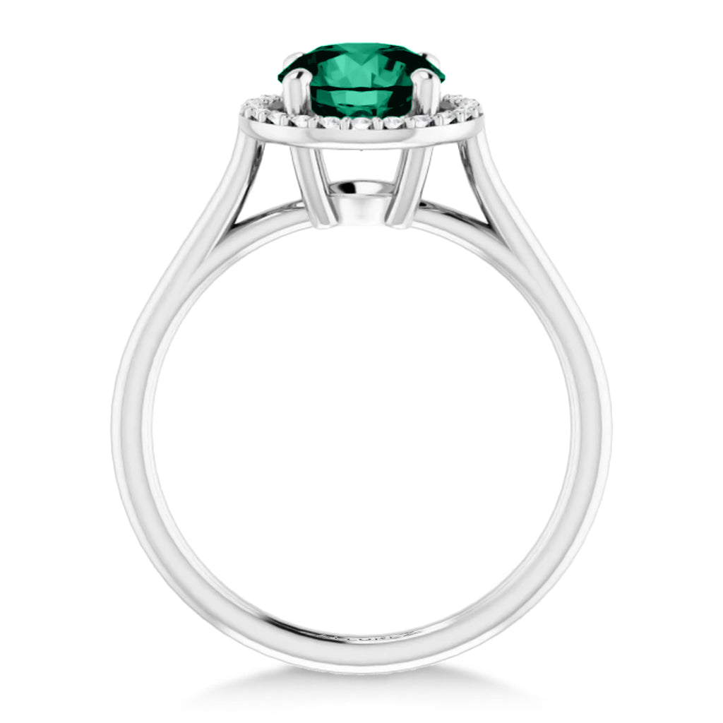 Round Lab Emerald & Diamond Halo Ring 14K White Gold (1.31ct)