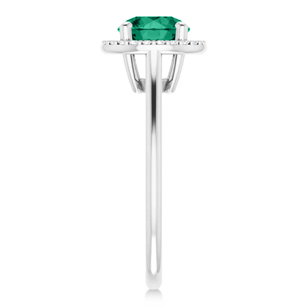Round Lab Emerald & Diamond Halo Ring 14K White Gold (1.31ct)