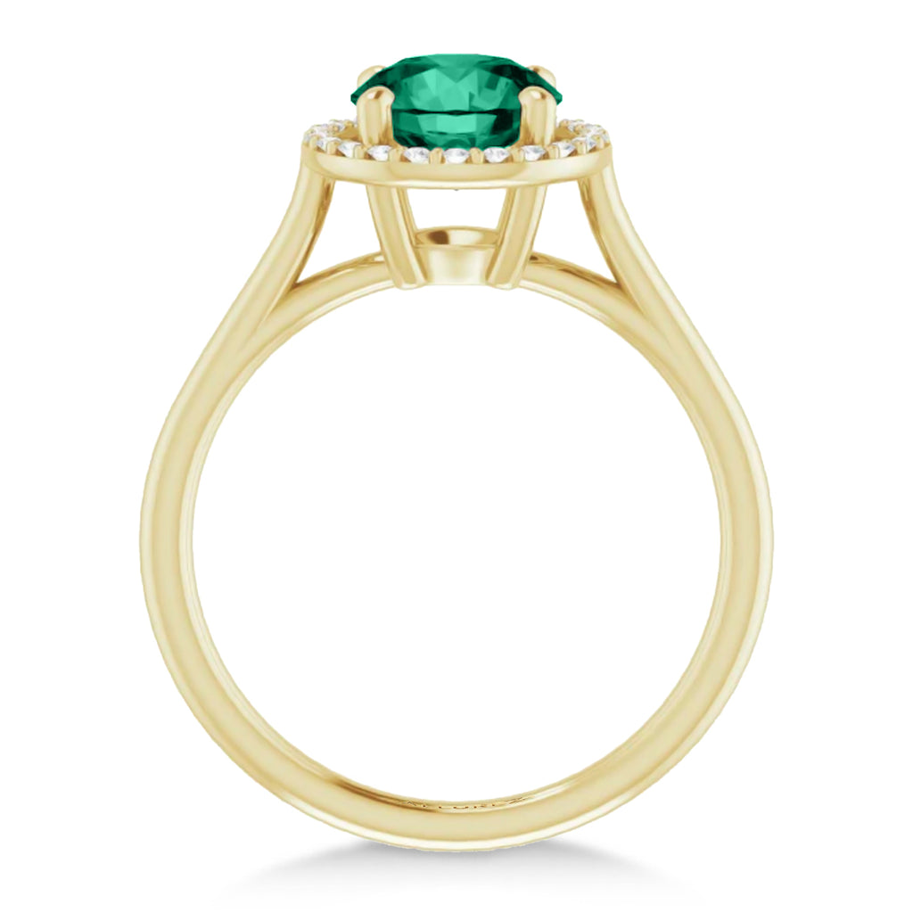 Round Lab Emerald & Diamond Halo Ring 14K Yellow Gold (1.31ct)