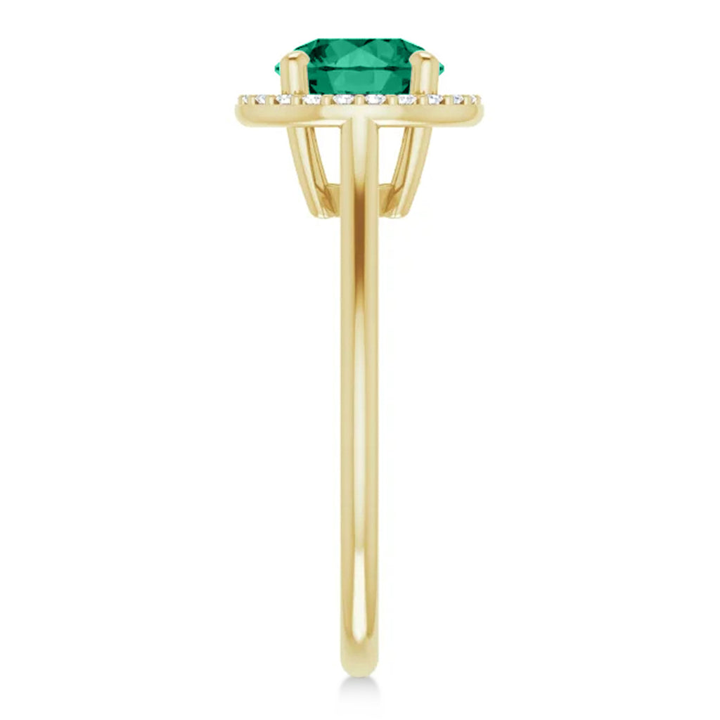 Round Lab Emerald & Diamond Halo Ring 14K Yellow Gold (1.31ct)