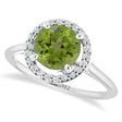 Round Lab Peridot & Diamond Halo Ring 14K White Gold (1.53ct)