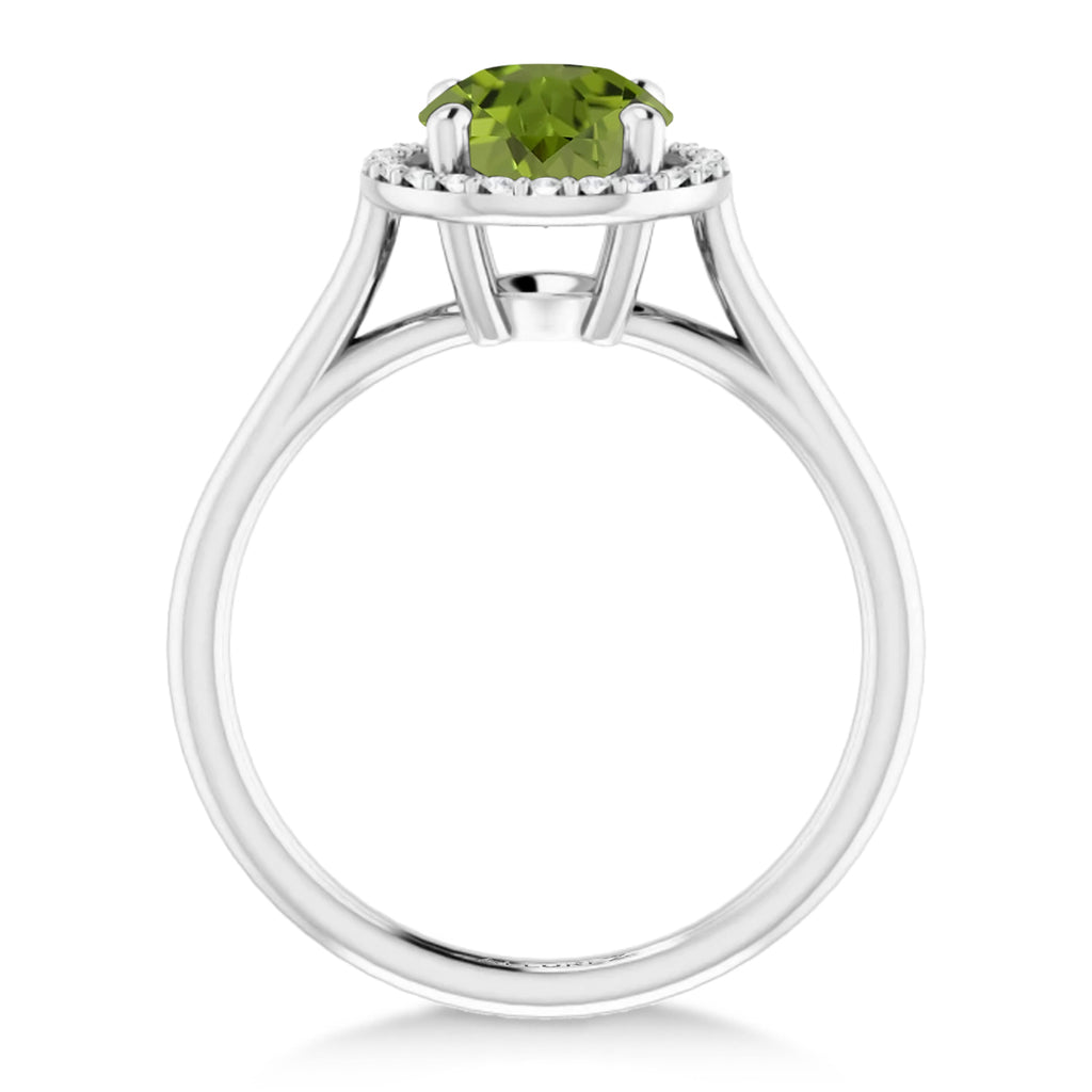 Round Lab Peridot & Diamond Halo Ring 14K White Gold (1.53ct)