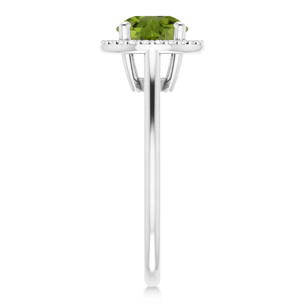 Round Lab Peridot & Diamond Halo Ring 14K White Gold (1.53ct)