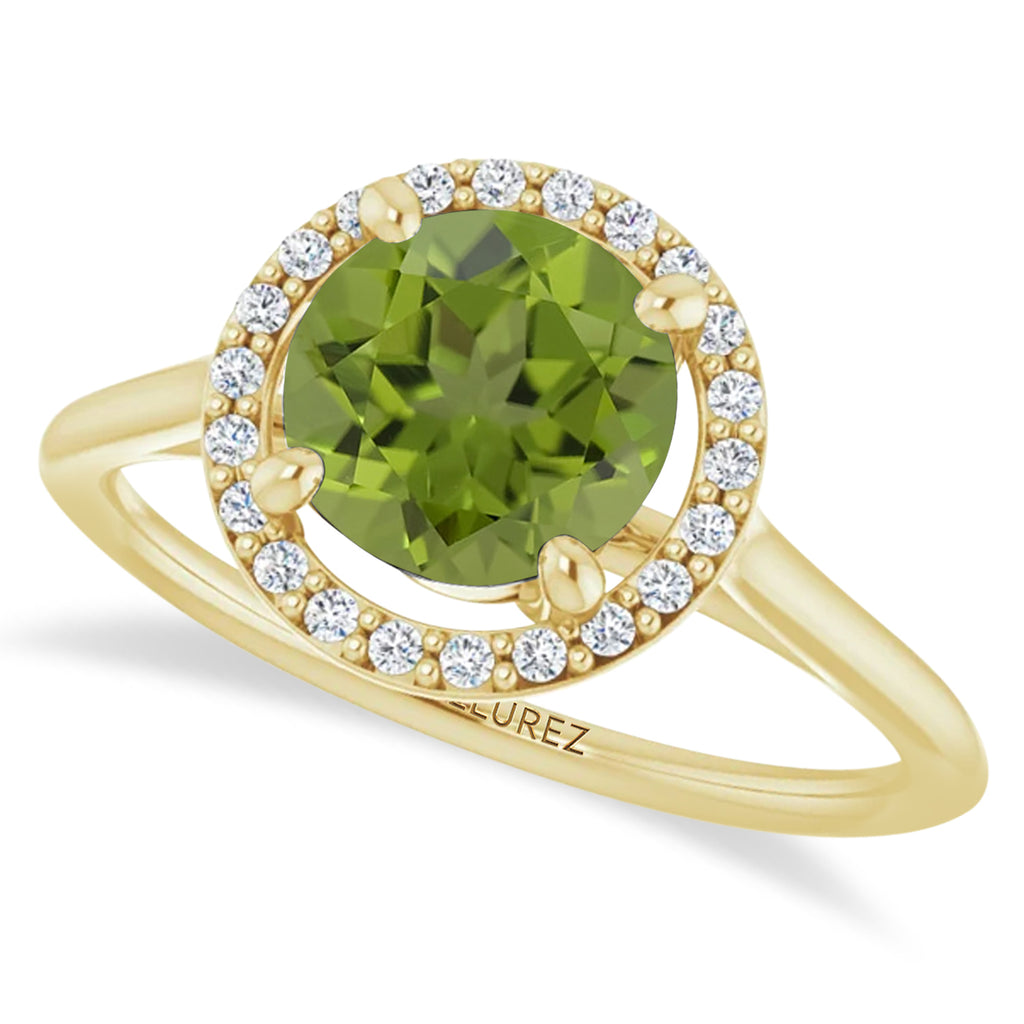 Round Lab Peridot & Diamond Halo Ring 14K Yellow Gold (1.53ct)