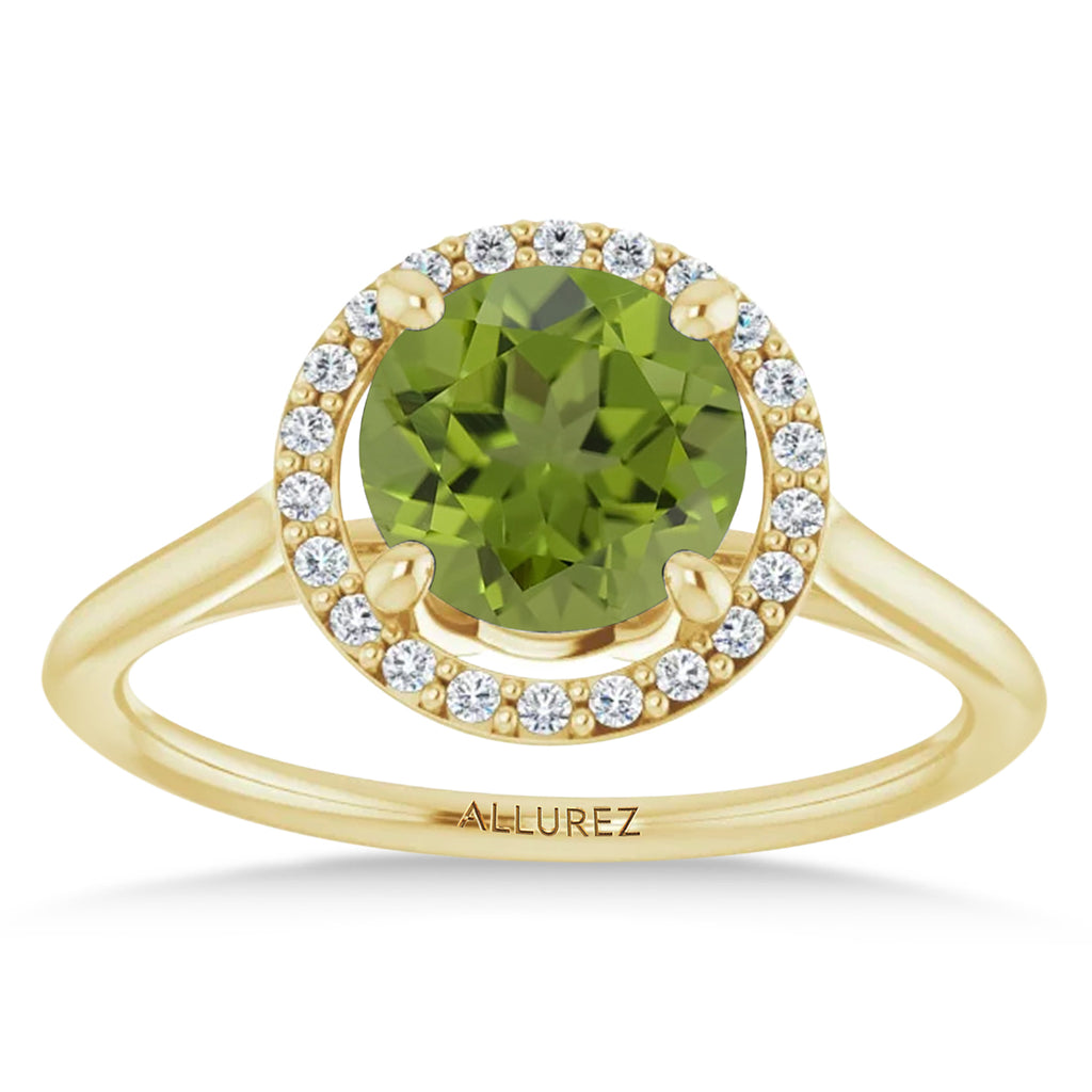 Round Lab Peridot & Diamond Halo Ring 14K Yellow Gold (1.53ct)