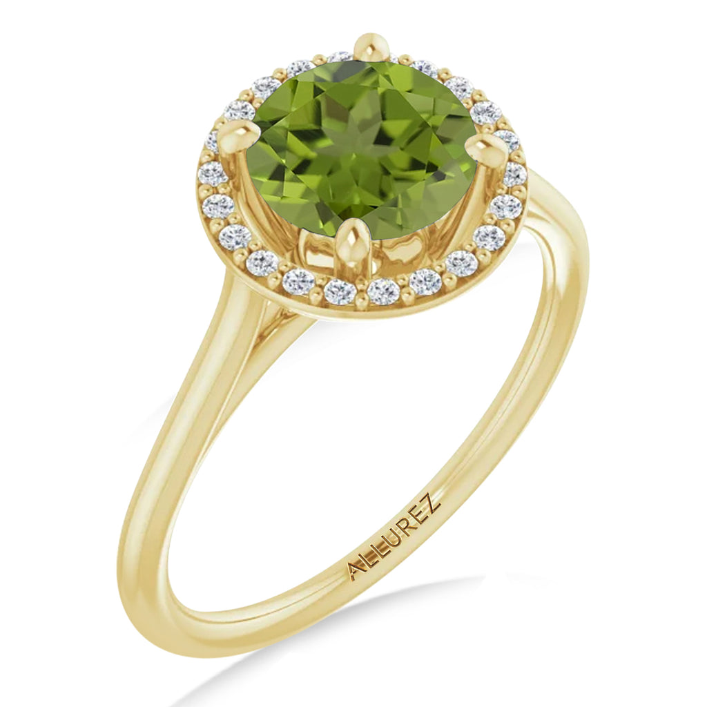 Round Lab Peridot & Diamond Halo Ring 14K Yellow Gold (1.53ct)