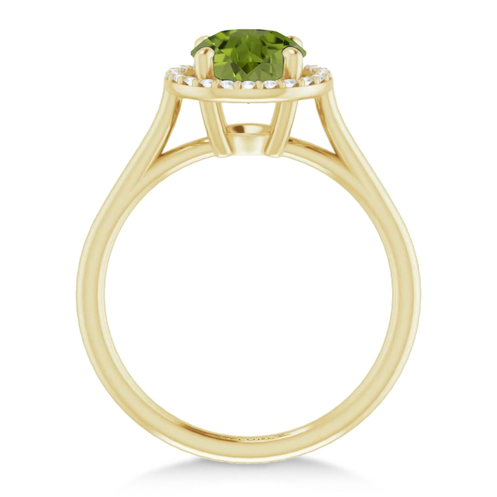 Round Lab Peridot & Diamond Halo Ring 14K Yellow Gold (1.53ct)