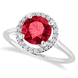 Round Lab Ruby & Diamond Halo Ring 14K White Gold (1.91ct)