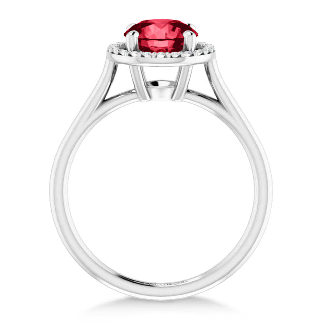 Round Lab Ruby & Diamond Halo Ring 14K White Gold (1.91ct)