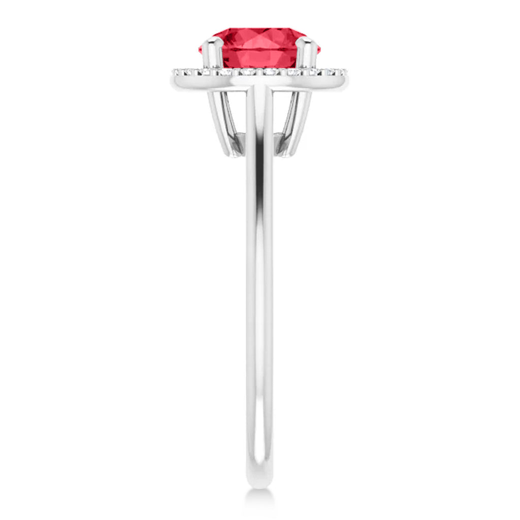 Round Lab Ruby & Diamond Halo Ring 14K White Gold (1.91ct)