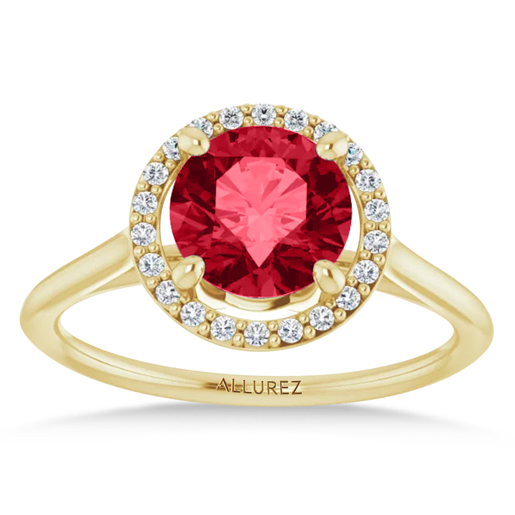 Round Lab Ruby & Diamond Halo Ring 14K Yellow Gold (1.91ct)