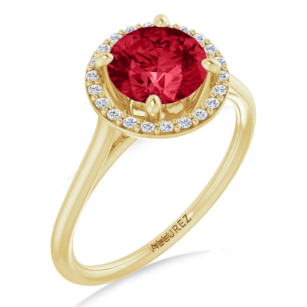 Round Lab Ruby & Diamond Halo Ring 14K Yellow Gold (1.91ct)